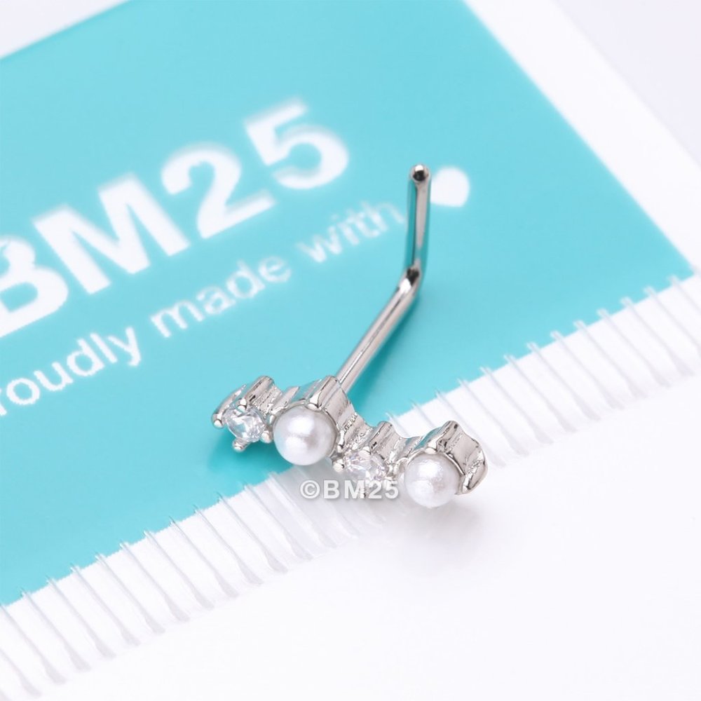Brilliant Sparkle ZigZag Pearlescent Multi-Gem L-Shaped Nose Ring-Clear Gem